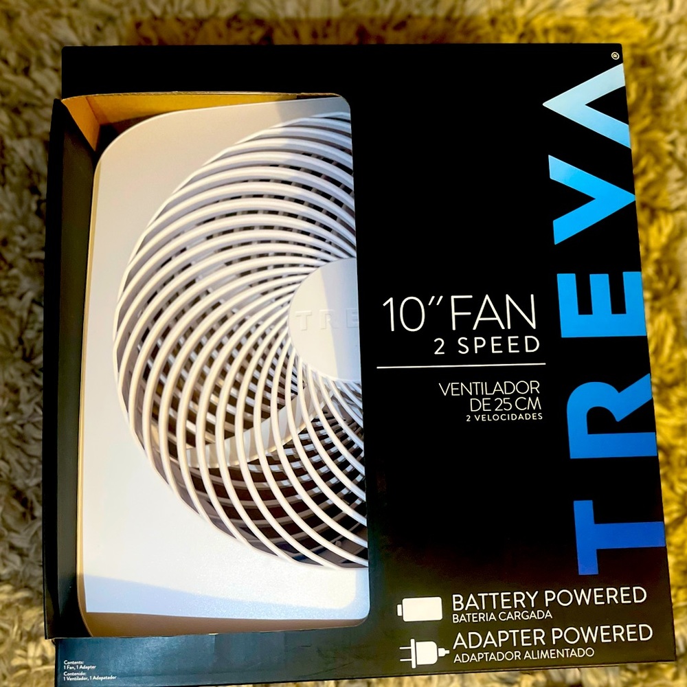Treva fan. Brand new and unopened. Brand works great.